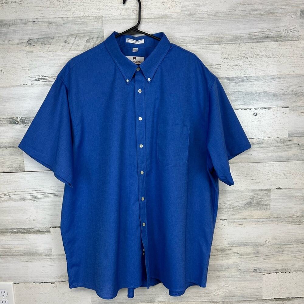 Etienne Aigner Short Sleeve Button Down Shirt Blue NWT Size 19 Made in USA